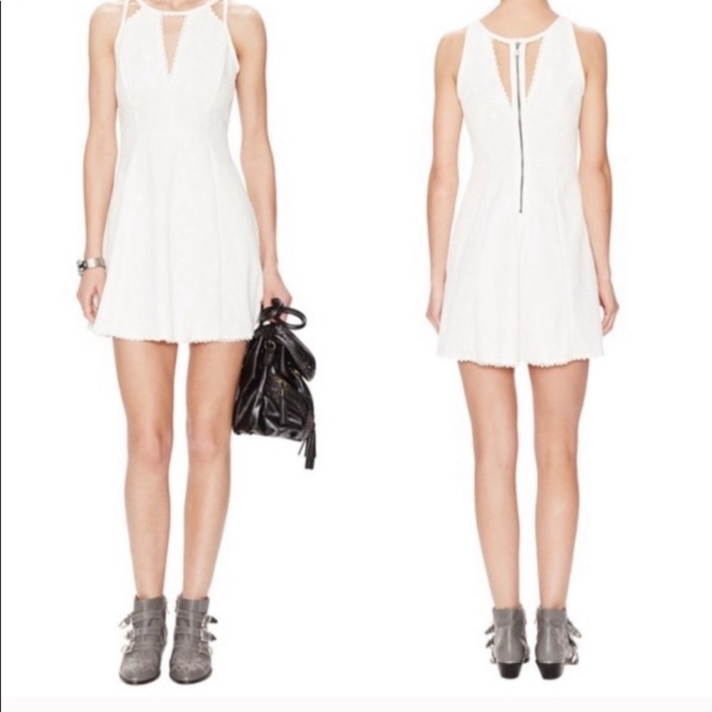 Free People Ivory Crochet Lace Flare Mini Dress